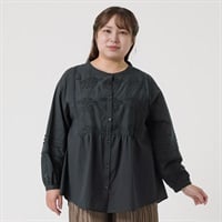 長袖3D刺しゅうブラウス レディス 大きいサイズ noannu AN261NM025(ネイビー-3L)