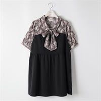＊韓国っぽガーリー＊ボウタイドッキングチュニック レディス ぽっちゃりサイズのnoannu 1246418(ブラウン-LL)