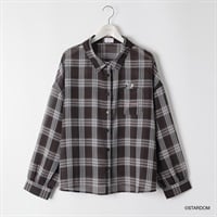 ＊プロレスコラボ＊オンブレチェックシャツ レディス 大きいサイズ noannu 641920PR(ダークブラウン-3L)