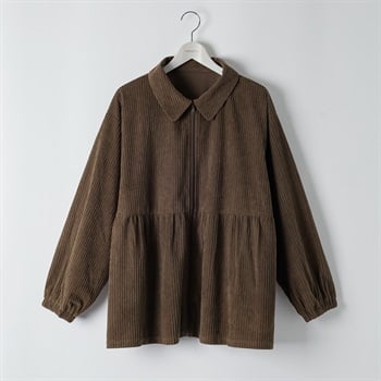 ＊K-style＊コーデュロイペプラムジャケット レディス ぽっちゃりサイズのnoannu 326440(ブラウン-3L)