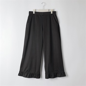 ＊K-style＊カットツイル裾フリルパンツ レディス ぽっちゃりサイズのnoannu 336890(ブラック-LL)