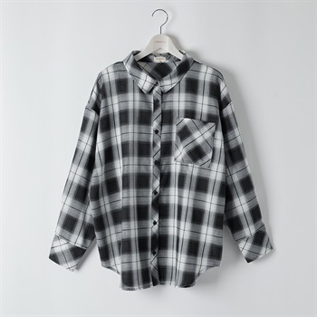 ＊K-style＊ルーズチェックシャツ レディス ぽっちゃりサイズのnoannu 346362(ブラック-LL)