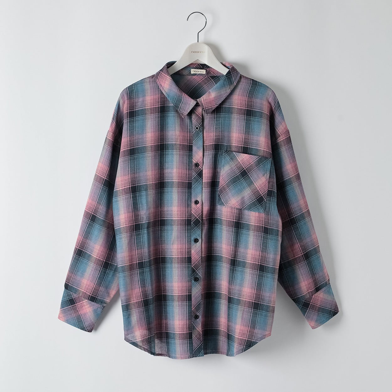 ＊K-style＊ルーズチェックシャツ レディス ぽっちゃりサイズのnoannu 346362(ピンク-3L)