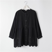 ＊Soft Craft＊裾スカラップ丸襟シャツチュニック レディス 大きいサイズ noannu 641927VP(ブラック-3L)
