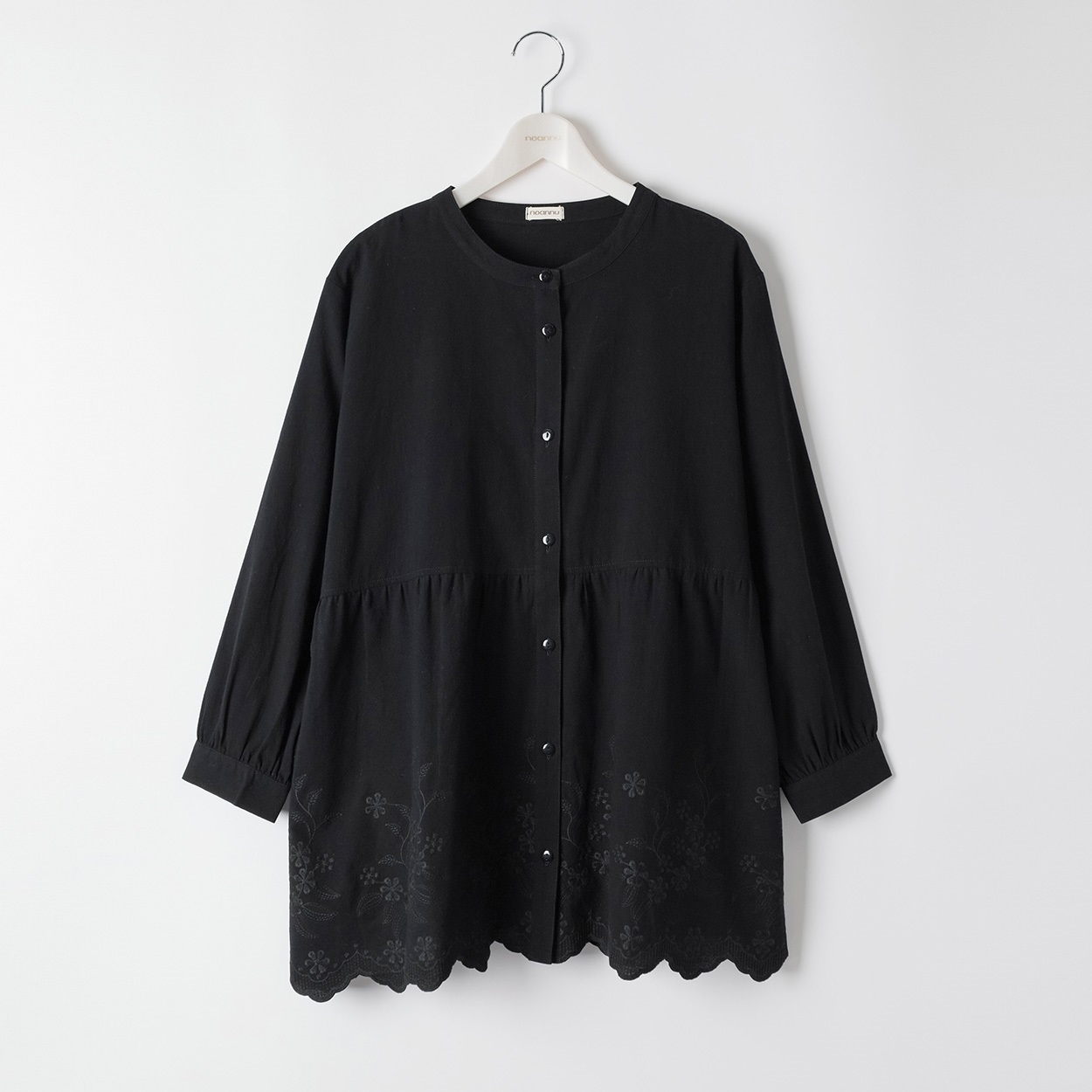 ＊Soft Craft＊裾スカラップ丸襟シャツチュニック レディス 大きいサイズ noannu 641927VP(ブラック-5L)