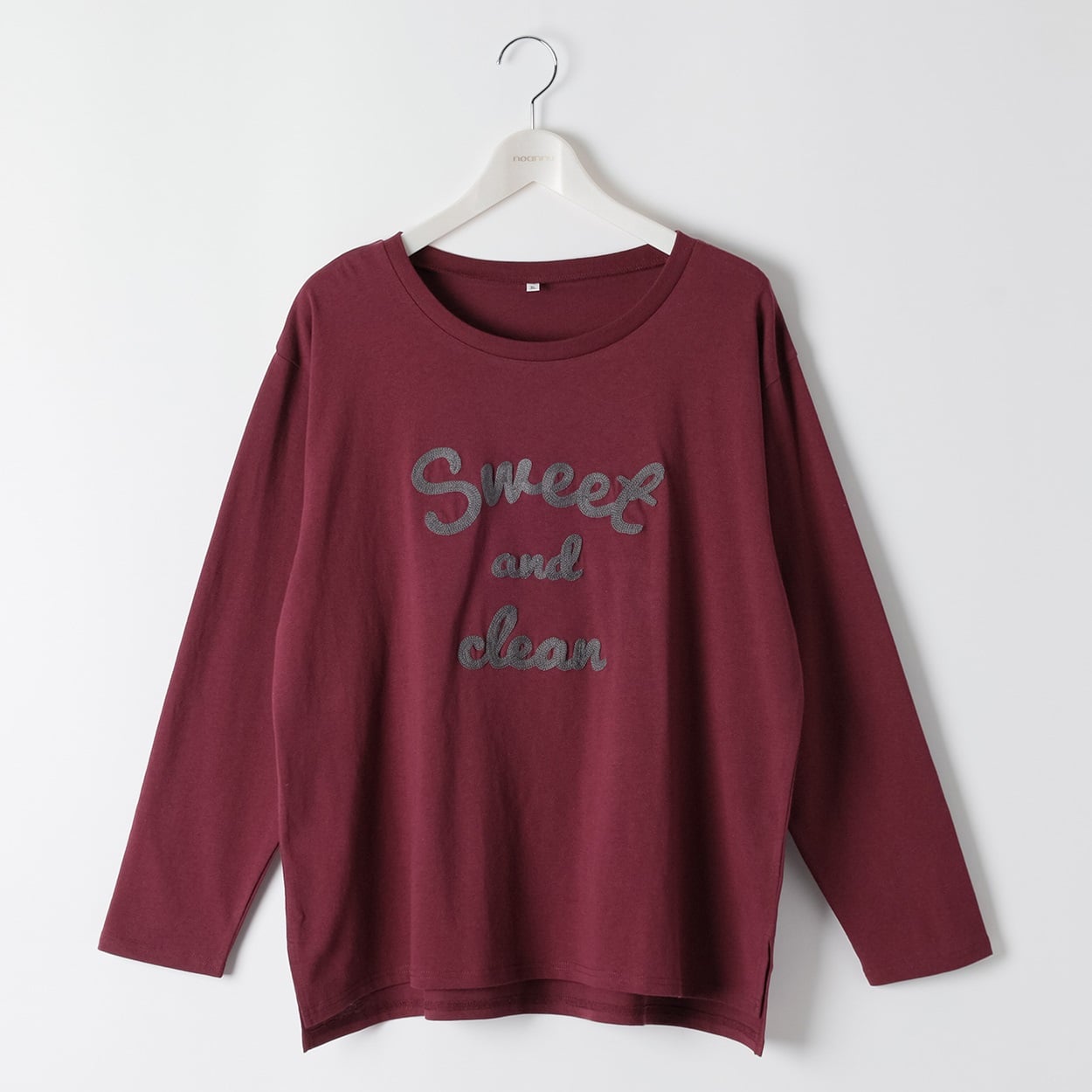 コットン100チェーン刺繍ロゴTシャツ レディス 大きいサイズ noannu 1980-3246B(ワイン-4L)