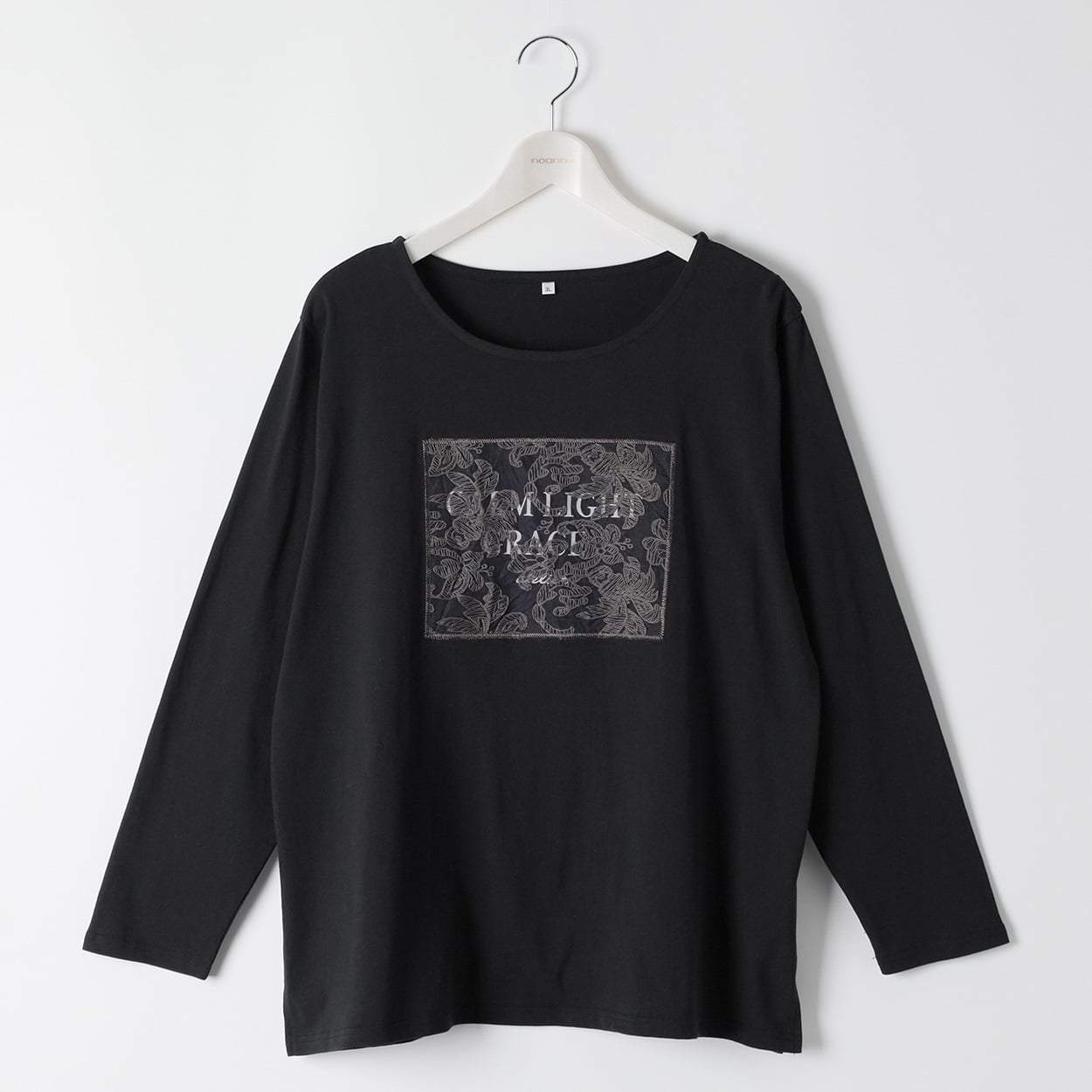 コットン100レースプリントTシャツ レディス 大きいサイズ noannu 1980-3246C(ブラック-5L)