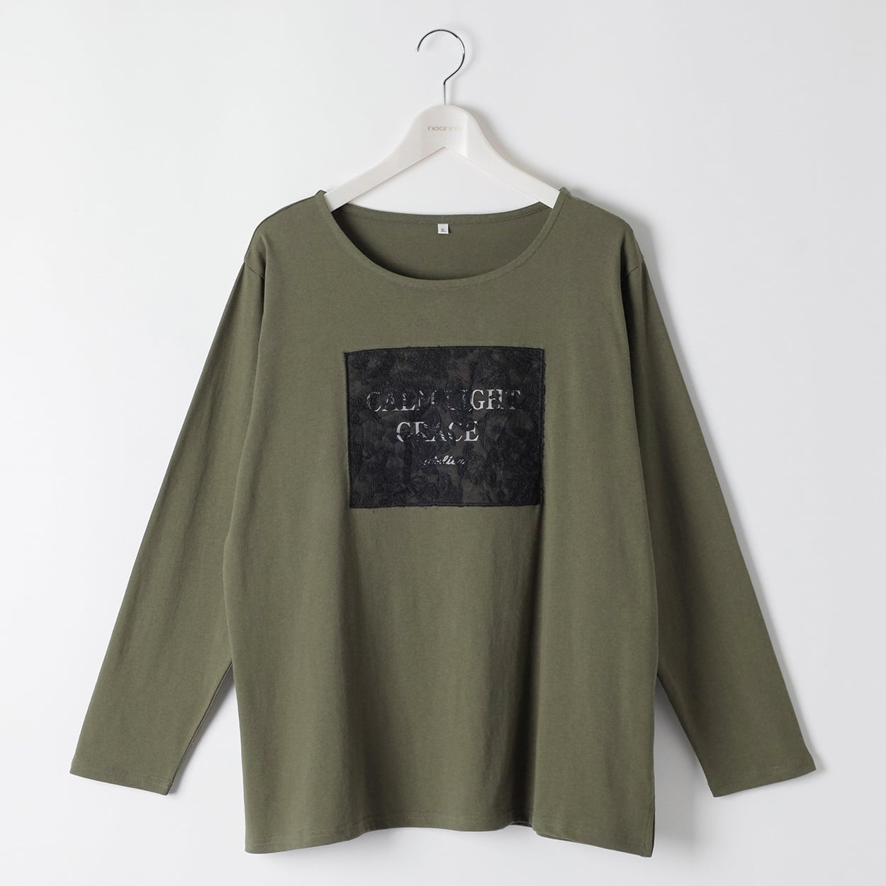 コットン100レースプリントTシャツ レディス 大きいサイズ noannu 1980-3246C(カーキ-5L)