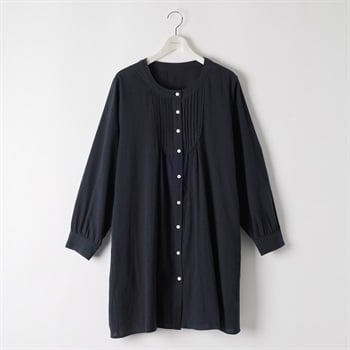 ダンガリーレース使いシャツワンピース レディス 大きいサイズ noannu 230230L(ネイビー-LL)