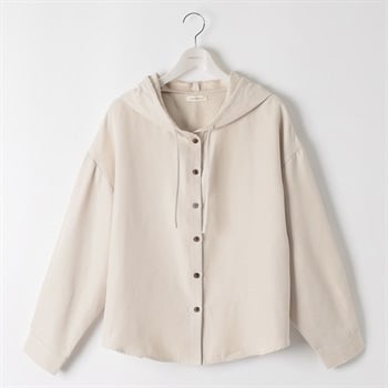 ＊K-style＊ベロアツイルフードシャツ レディス ぽっちゃりサイズのnoannu 346504(アイボリー-LL)