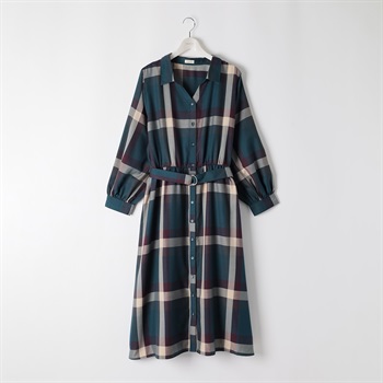 チェックシャツワンピース レディス ぽっちゃりサイズのnoannu 611519LN(ブルーグリーン-3L)