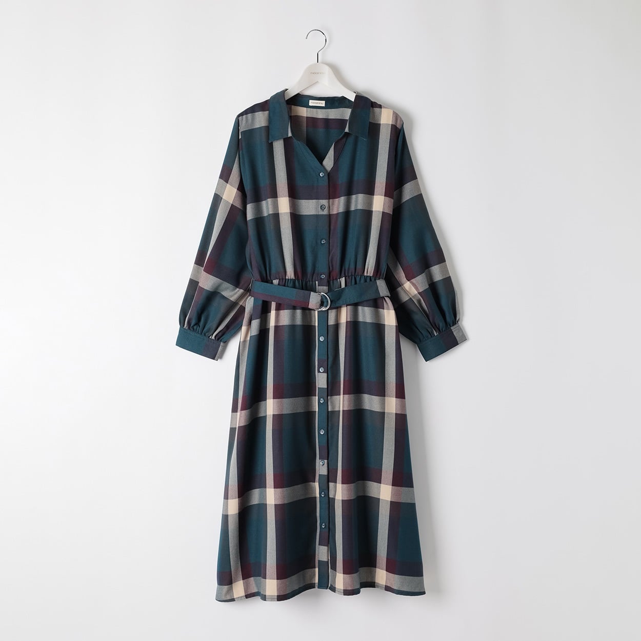 チェックシャツワンピース レディス ぽっちゃりサイズのnoannu 611519LN(ブルーグリーン-5L)
