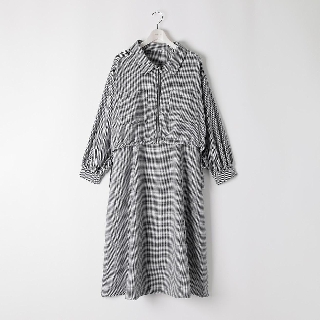 千鳥柄セットアップ レディス ぽっちゃりサイズのnoannu 611520LN(ブラック-3L)
