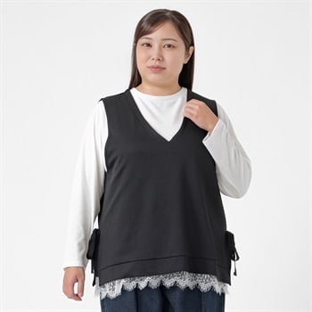 ＊Sweet Femi＊裾レースベストアンサンブル レディス 大きいサイズ noannu 363516(ブラック-3L)
