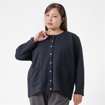 スナップボタンカーディガン レディス 大きいサイズ noannu 230236L(ネイビー-3L)