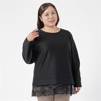 ＊Sweet Femi＊ジグザグジャカード裾レイヤードプルオーバー レディス 大きいサイズ noannu 230237L(ブラック-3L)