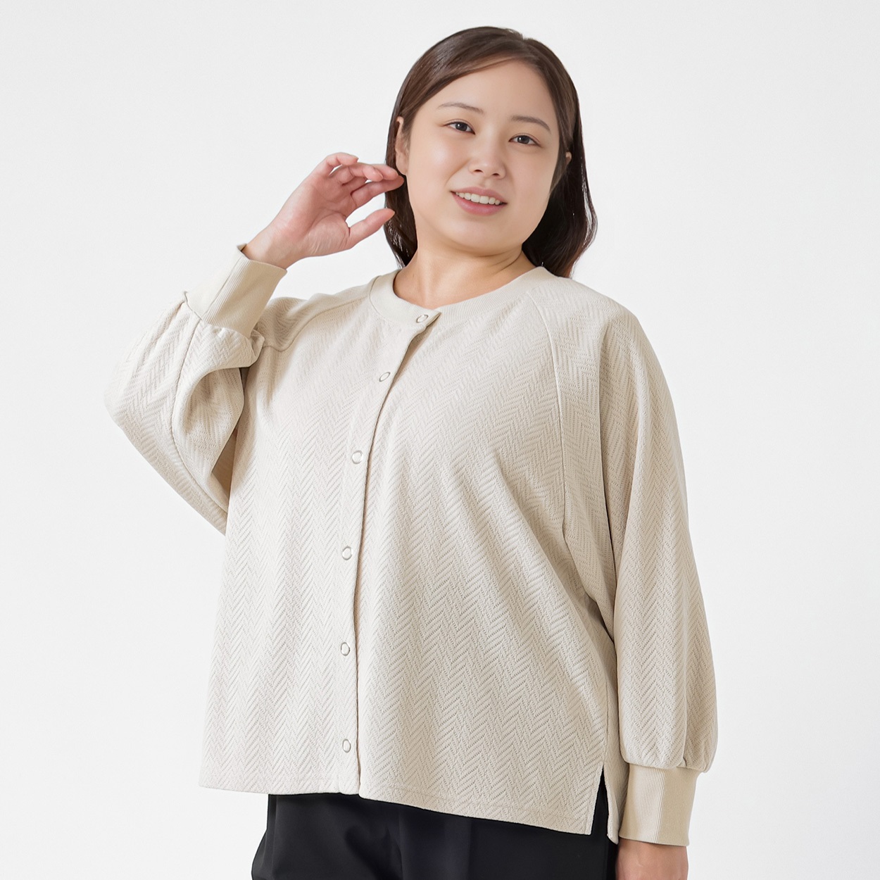 ＊Sweet Femi＊レースジャカードクルーカーディガン レディス 大きいサイズ noannu 230238L(ベージュ-5L)