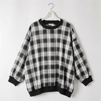 ＊K-style＊ニットリブ配色チェックプルオーバー レディス ぽっちゃりサイズのnoannu 346664(ブラック-LL)