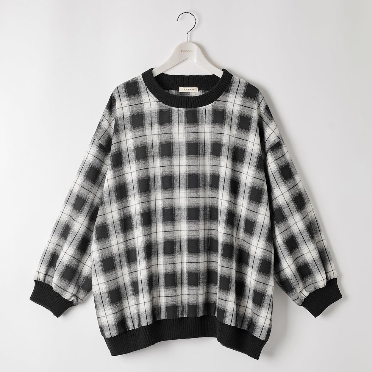 ＊K-style＊ニットリブ配色チェックプルオーバー レディス ぽっちゃりサイズのnoannu 346664(ブラック-4L)