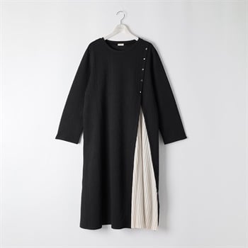 ふくれジャカードプリーツワンピース レディス ぽっちゃりサイズのnoannu 346674(ブラック-LL)