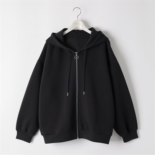 ＊K-style＊ダンボール刺繍ZIPパーカ レディス ぽっちゃりサイズのnoannu 3806484(ブラック-LL)