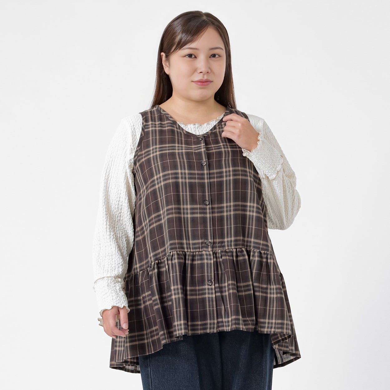 ＊Trad Feminine＊チェックチュニック レディス 大きいサイズ noannu 641963VP(ダークブラウン-3L)