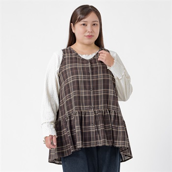 ＊Trad Feminine＊チェックチュニック レディス 大きいサイズ noannu 641963VP(ダークブラウン-3L)