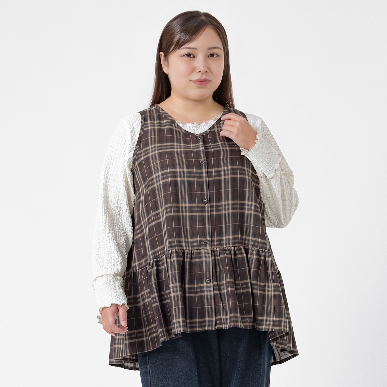 ＊Trad Feminine＊チェックチュニック レディス 大きいサイズ noannu 641963VP(ダークブラウン-4L)