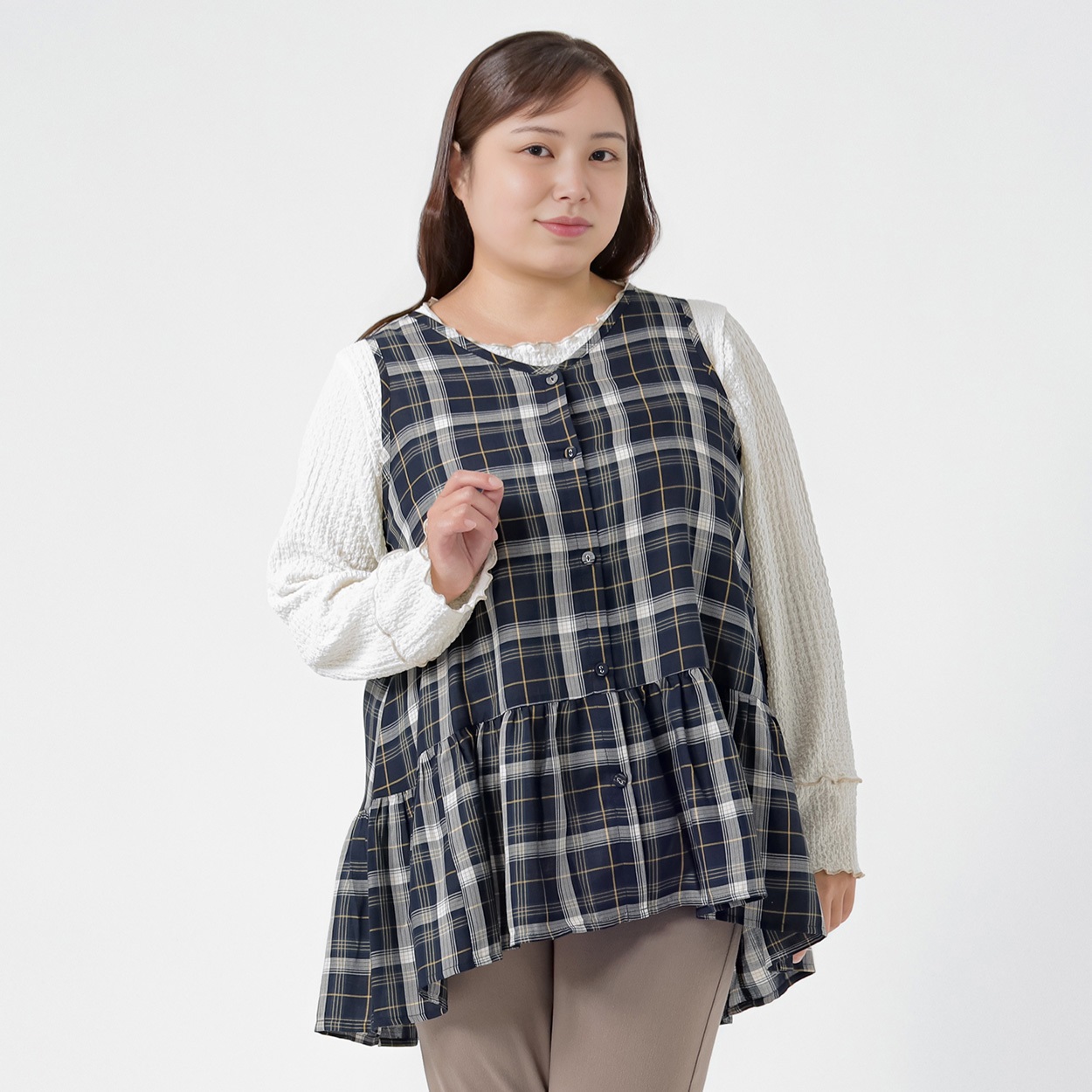 ＊Trad Feminine＊チェックチュニック レディス 大きいサイズ noannu 641963VP(ネイビー-5L)