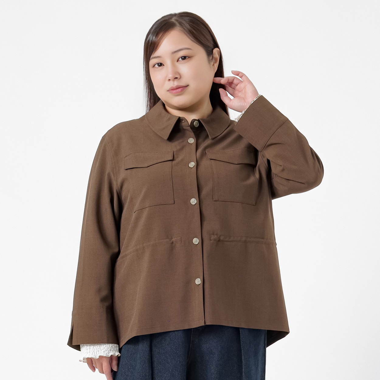 ＊Trad Feminine＊サファリ風ウエストドロストシャツジャケット レディス 大きいサイズ noannu 641967VP(ブラウン-4L)