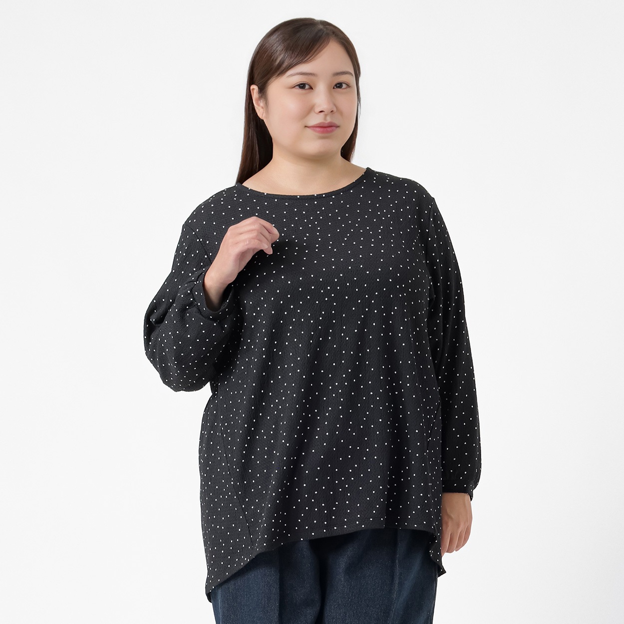 ＊Sweet Femi＊ジャカードドットチュニック レディス 大きいサイズ noannu 363517(ブラック-4L)