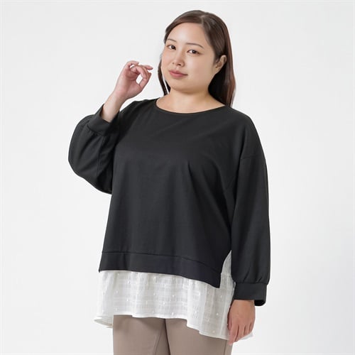 ＊Sweet Femi＊ワッフルドットドルマンプルオーバー レディス 大きいサイズ noannu 363518(ブラック-3L)