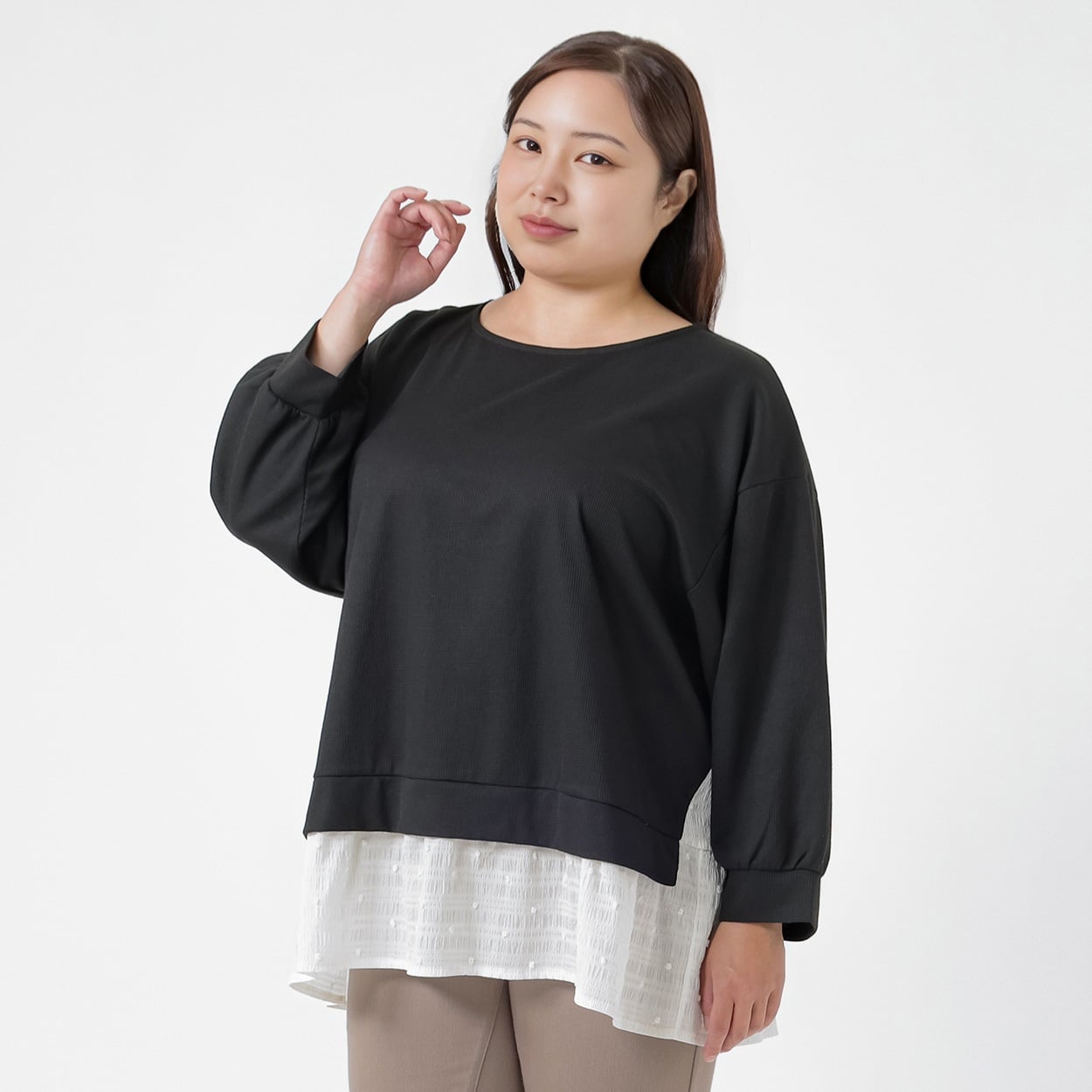 ＊Sweet Femi＊ワッフルドットドルマンプルオーバー レディス 大きいサイズ noannu 363518(ブラック-4L)