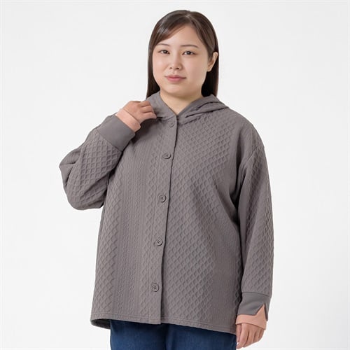 ＊Casual Style＊ジャカード袖配色前開きパーカ レディス 大きいサイズ noannu 641964CS