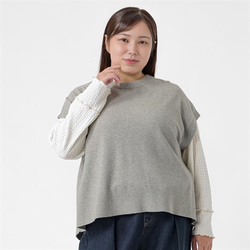 ＊Naturax＊鹿の子バックスリットベスト レディス 大きいサイズ noannu 483569(チャコ－ルグレ－-3L)