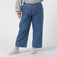 ＊K-style＊花ビジューデニムパンツ レディス ぽっちゃりサイズのnoannu 336925(ブルー-LL)