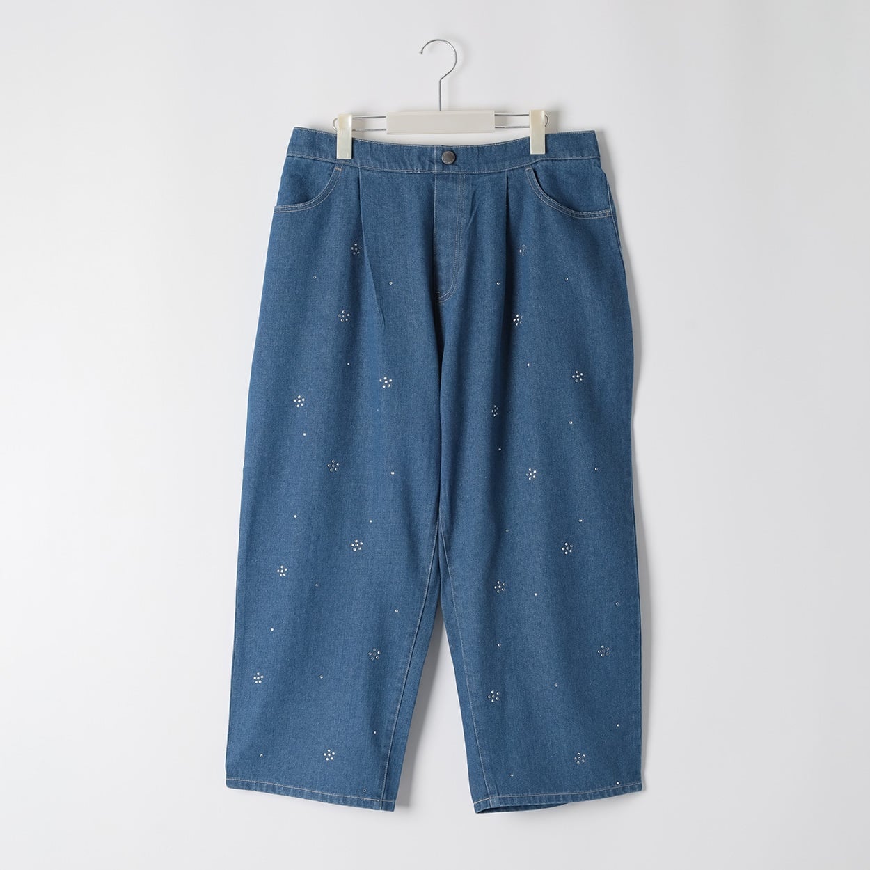 ＊K-style＊花ビジューデニムパンツ レディス ぽっちゃりサイズのnoannu 336925(ブルー-4L)