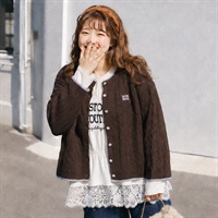 ＊K-style＊配色ケーブルニットカーディガン レディス ぽっちゃりサイズのnoannu 1246666(ブラウン-LL)