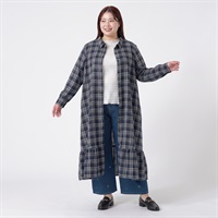 チェック柄シャツワンピース レディス ぽっちゃりサイズのnoannu 1226804(ネイビー-LL)