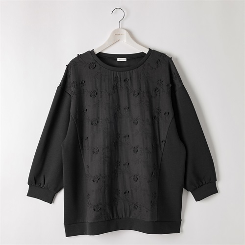 ＊Sweet Femi＊3D刺繍切替プルオーバー レディス 大きいサイズ noannu 363521(ブラック-3L)