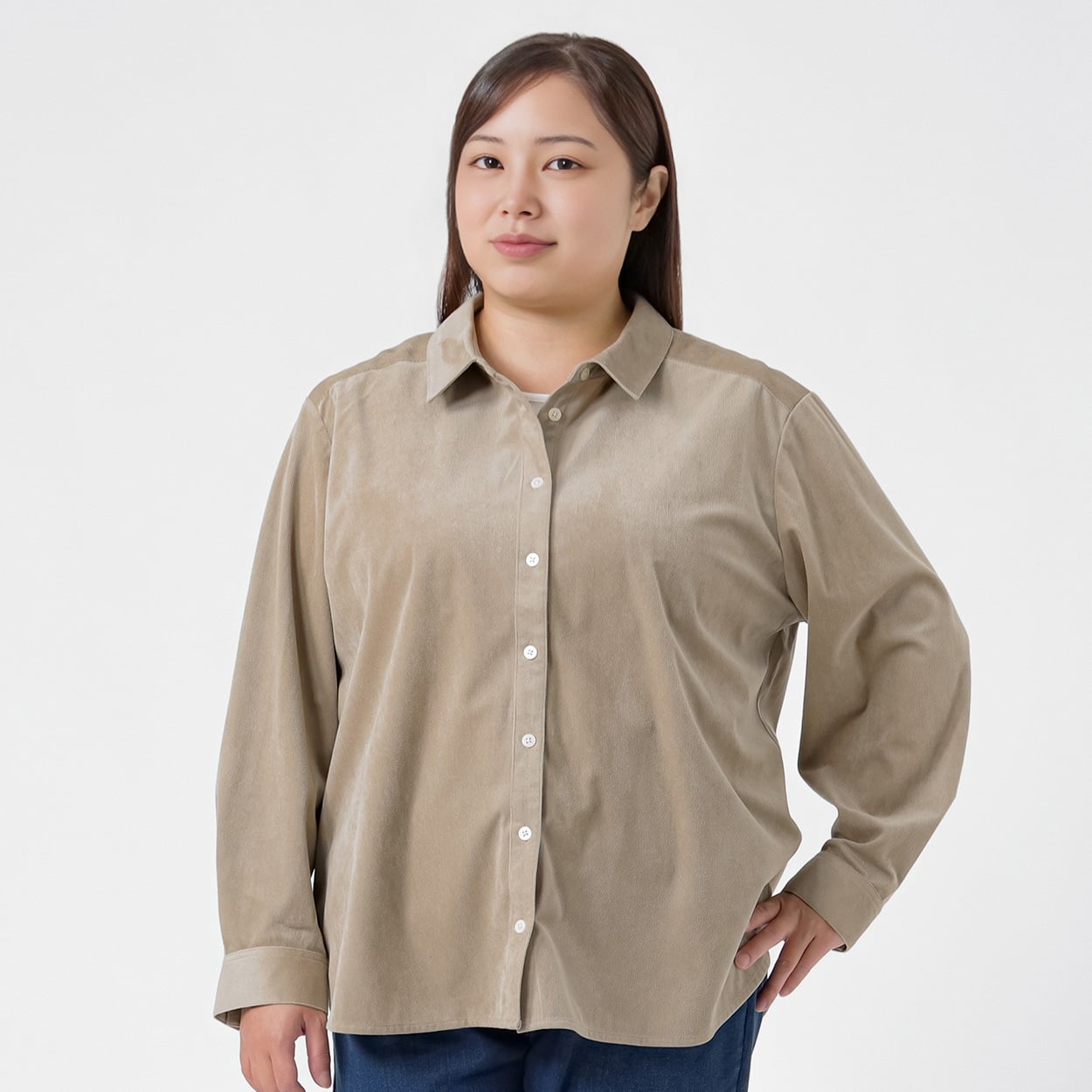 ＊Casual Style＊コーデュロイシャツ レディス 大きいサイズ noannu 230226L(ベージュ-5L)