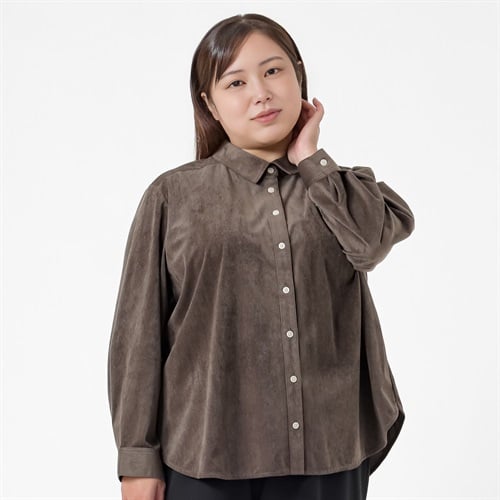 ＊Casual Style＊コーデュロイシャツ レディス 大きいサイズ noannu 230226L(ブラウン-3L)