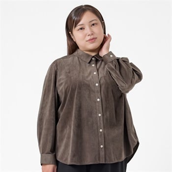 ＊Casual Style＊コーデュロイシャツ レディス 大きいサイズ noannu 230226L(ブラウン-3L)