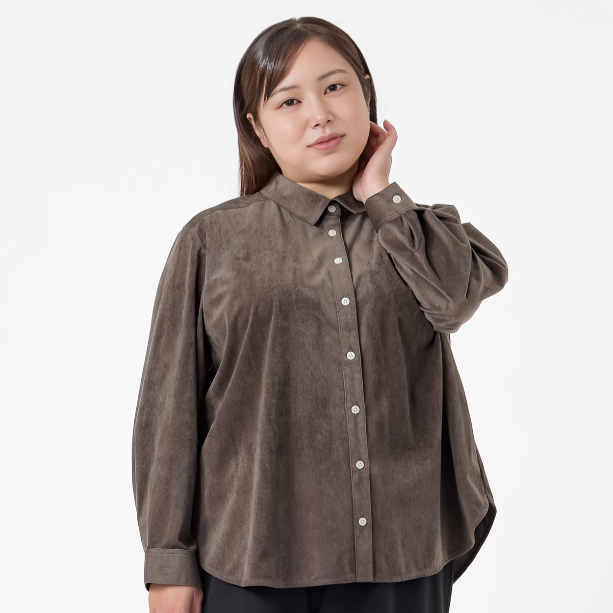 ＊Casual Style＊コーデュロイシャツ レディス 大きいサイズ noannu 230226L(ブラウン-5L)