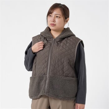 ＊Casual Style＊キルト切替フードボアベスト レディス 大きいサイズ noannu 230257L(チャコールブラウン-LL)
