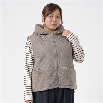 ＊Casual Style＊キルト切替フードボアベスト レディス 大きいサイズ noannu 230257L(モカ-LL)