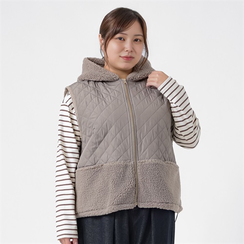 ＊Casual Style＊キルト切替フードボアベスト レディス 大きいサイズ noannu 230257L