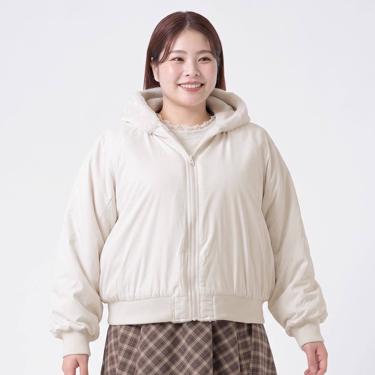 ファーリバーシブルブルゾン レディス ぽっちゃりサイズのnoannu 326831(アイボリー-5L)