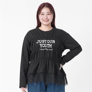 ＊K-style＊裾レースシャーリングロングTシャツ レディス ぽっちゃりサイズのnoannu 3806634