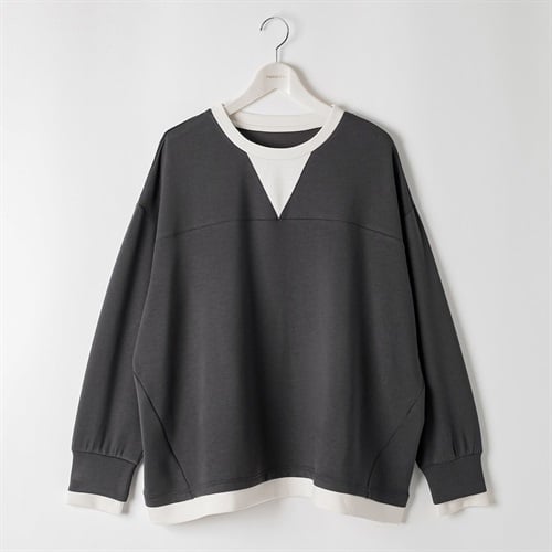 ＊Casual Style＊シルキーダンボール配色プルオーバー レディス 大きいサイズ noannu 133-9030-AR(チャコ－ルグレ－-3L)